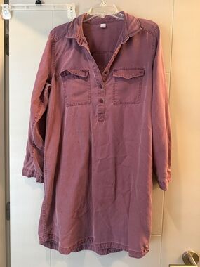 Old Navy Wine Long Sleeve Shirt Dress